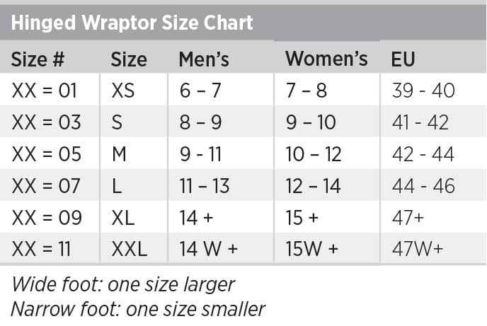 Hinged Wraptor Size Chart Hinged Wraptor Size Chart